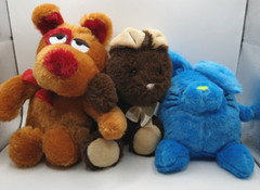 Lot of Dandee Soft Stuffed Plush Three Blue Brown Bunny Red Eyed Dog Great Shape