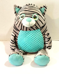 Walmart Holiday Time Plush Cat Gray Black Stripe Teal Belly 17″ Hologram Eyes