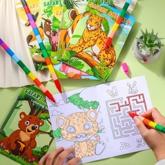 BenLouis 12 Jungle Safari Mini Coloring Books Kids with 12 Multi-color