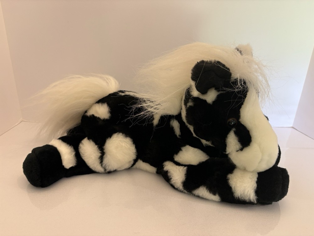 Aurora Plush Black White Paint Horse Spotted Stuffed Animal Floppy Bean Bag
