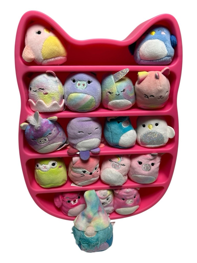 Squishmallows Squishville 18 pc Lot & Pink Shelf Display Play Easter Birthday