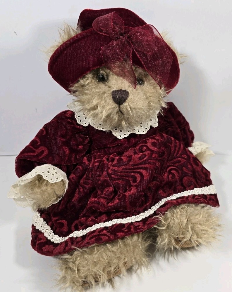 Russ Alexandria Jointed Plush Bear Red Velvet Dress And Hat 12”
