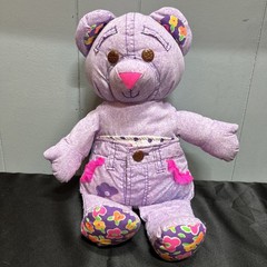 Vintage 1994 Tyco Doodle Bear Pocket Purple Denim Stuffed Animal
