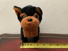 Black & Brown Walking Dog Stuffed Animal Plush Toy Small Battery Operated