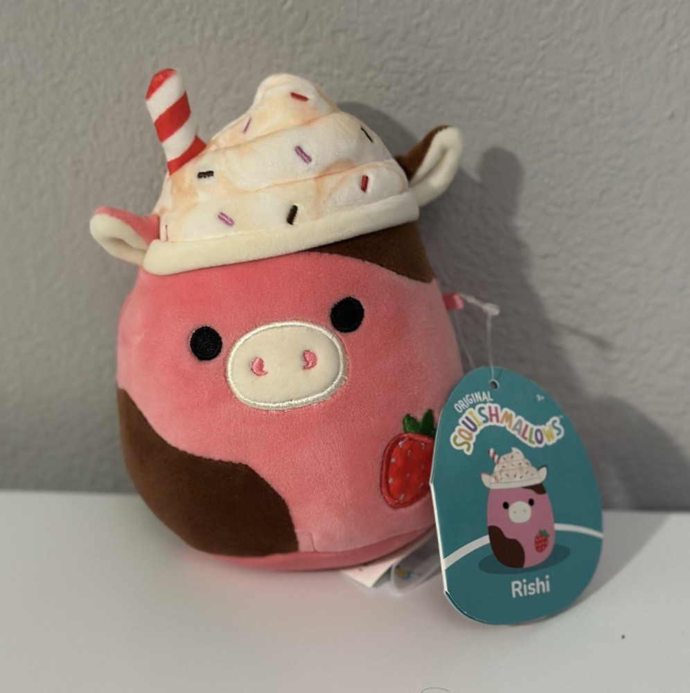 Squishmallows Rishi Cow Plush Stuffed Animal, Pink Brown White, With Tags
