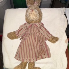 Rabbit Brown Beige Pink Striped Dress Bow Medium Plush Stuffed Animal