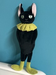 Anthropomorphic Black Cat Kitty Stuffed Plush Doll Kitschy Cute Retro Handmade
