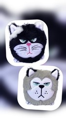 Lot Of 2 New Hangry Petz Angry Kitty & Frisky Husky Dog 4″ Plush Backpack Clips