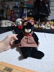 Russ Nadia Black Kitty Cat Burgundy Red Checkered Dress Bow Plush