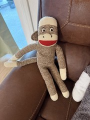 2 Maxx Sock Monkey Monkey Stuffed Animal Plush Medium Brown Beige Red Washable