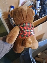 James River Teddy Bear Plush Brown Plaid Jacket Vintage 1987 13”