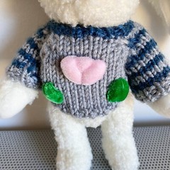 Vintage Chrisha Playful Plush White Bunny Gray Knit Sweater 1988