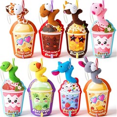 JOYIN 24 Pcs Valentine’s Day Gifts Plush Toy & Straws with Cards, Mini Plush Fin