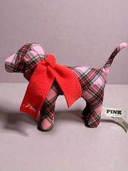 Victoria Secret 2025 PINK Holiday Plush Puppy Dog Pink Red Green Plaid w/ Scarf