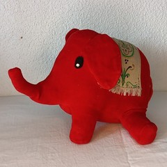 Vintage Red Velvet Elephant Plush Hand Made & Painted Blanket Silly Stance Firm