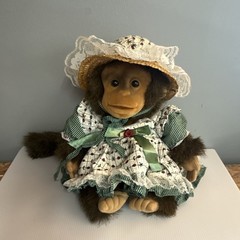Hosung Monkey Plush Stuffed Animal 1994 puppet Vintage Dress Bonnet