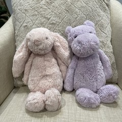 Lot Of 2 Jellycat Lavender Bashful Hippo Lilac And Bashful pink Bunny Plush 12″