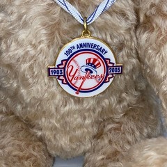 Vtg Steiff Teddy Bear Mohair Ear Tag 12″ Danbury Mint 100 Years New York Yankees