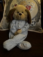 Vtg Little Snoozems Blue Waffle Pajamas Puppy Dog 1995 Stuffed Plush 16″ [W]