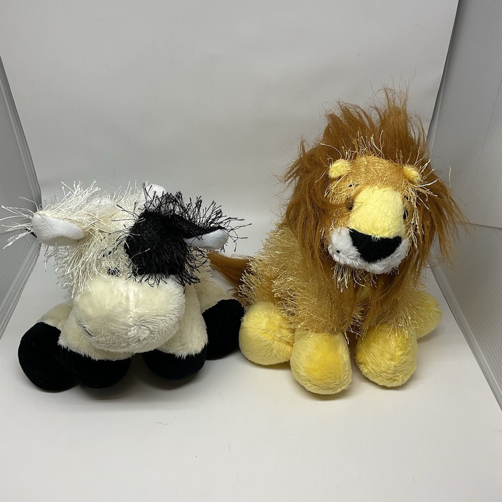 2 Ganz Webkinz Plush One Black/ White Stuffed Cow And One Lion, No Code