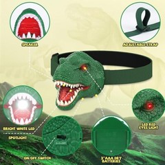 LED Headlamp T-Rex Dinosaur Roaring Head Lamp for Kids Toy Headlight Flashlight