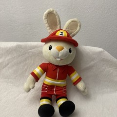 BabyFirst TV Harry the Bunny Firefighter Plush Stuffed Animal Red Fireman Hat