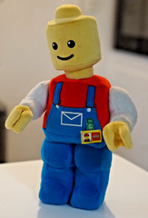 Y2K Retired 12″ LEGO Stuffed Plush Mini-figure Red Blue Overalls Lego Man