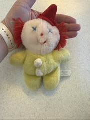 Vintage Eden Pastel Yellow Clown Plush Stuffed Animal Bell Rattle Sleeping Hat
