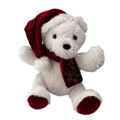 Dan Dee Collectors Choice Christmas Teddy Bear Santa Hat & Scarf 16″ White Plush
