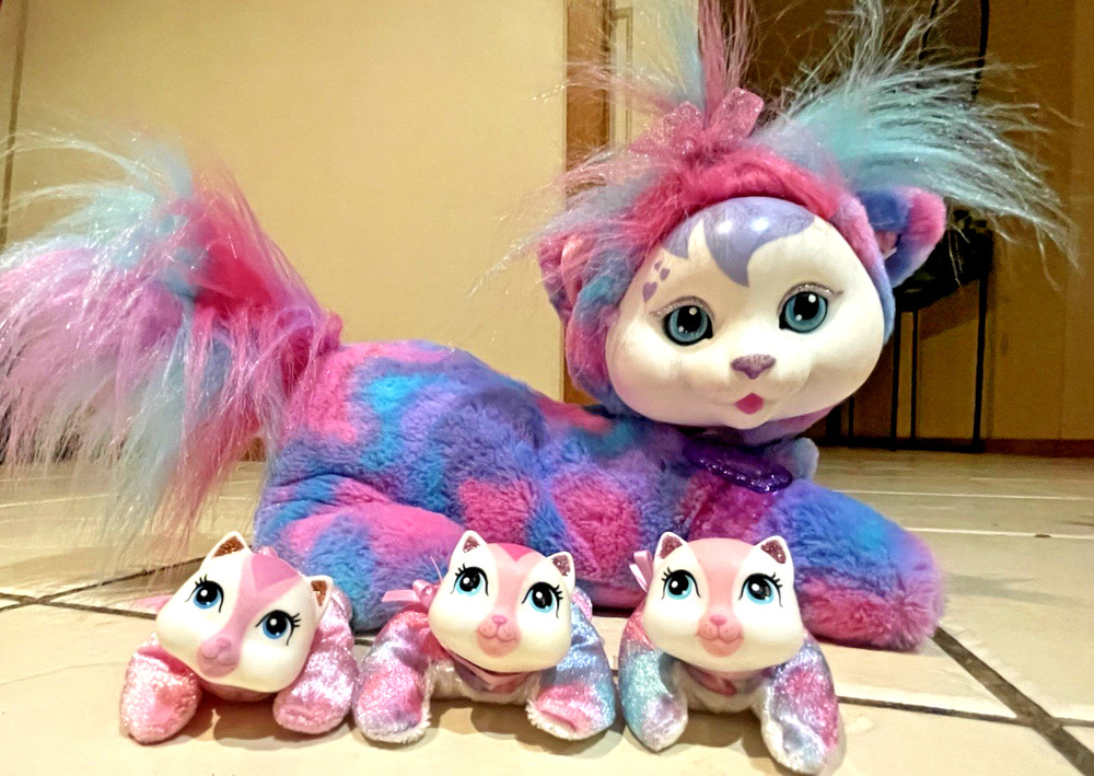 Kitty Surprise Tasha Pink Purple Blue Tie Dye Plush With 3 Baby Kittens 2017