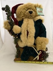 Vintage Dan Dee Plush Bear Christmas Wooden Stand World Showcase 16″ NOS