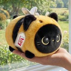 Mewaii Cute Black Cat Bee Plush Pillow, Kawaii Plushies Bee Stuffed Toy, Kitten