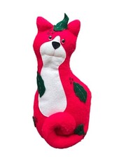 VTG Christmas Stuffed Plush Red Kitty Cat Long Tail Holly Berry Handmade