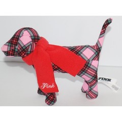 Victorias Secret PINK Plush Dog Holiday Plaid Pink Green Red with Red Scarf