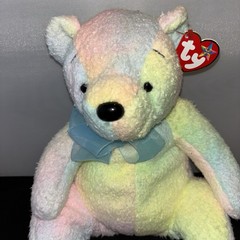 TY Beanie Buddies 2001 Tye Dye Bear Cuddle Pastel Plush Stuffed Animal “Mellow”