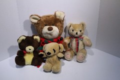 Lot Of 4 Fuzzy Teddy Bears Kids Plush Stuffed Brown White & Tan Plush
