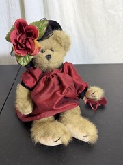 Bearington Collection Plush Teddy Bear in Burgundy Dress & Hat