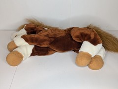 Realistic Brown & White Paint Horse PlushLying Down Pinto Pony 15″
