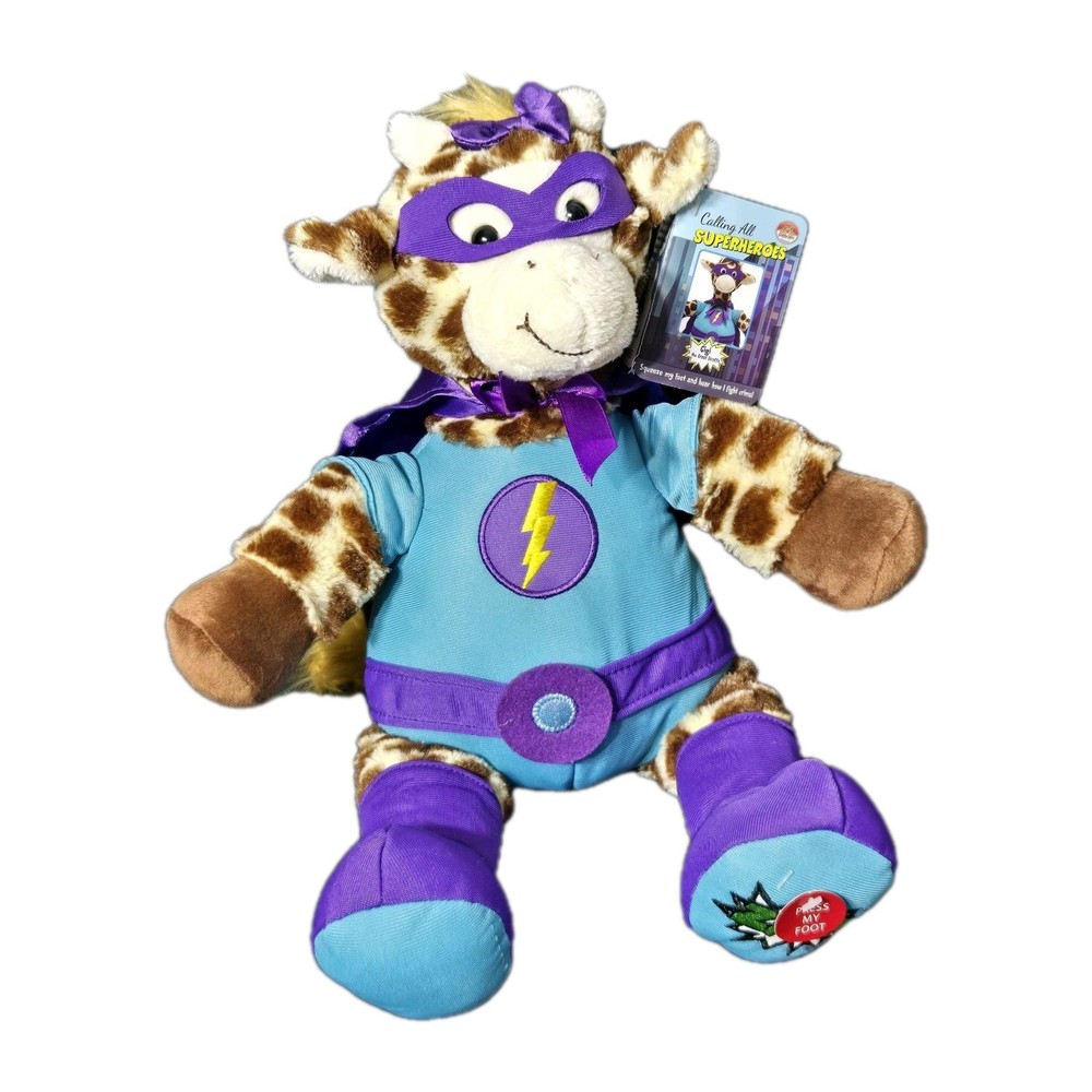 Gigi Giraffe Superhero Cuddle Barn Talking Blue Stuffed Animal Plush 17 inches