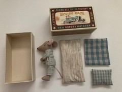 Maileg Mint Big Brother Mouse In Box Striped Shirt With Original Match Box