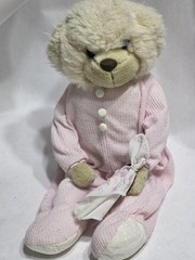 Vtg Happiness Express Snoozems Teddy Bear Pink Waffle Pj’s With Blanket 16″