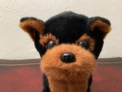 Black & Brown Walking Dog Stuffed Animal Plush Toy Small Battery Operated