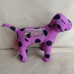 Victorias Secret Purple & Black Polka Dot PINK Dog Plush Toy HAPPY