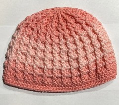 Crochet Handmade Unisex Beanie/Hat Salmon Pink Ombre Waffle Stitch Design