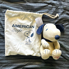 American Eagle Outfitters Peanuts Snoopy Mini Plush Dog w Drawstring Bag 2024