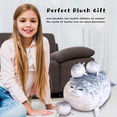 Chubby Blob Seal Pillow Cute Seal Plush with 4 Baby Plushies in Her Tummy, Soft