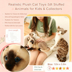 Siamese Cat Stuffed Animal, Shorthair Cat Realistic Plush Cat Stuffed Toys, Gift