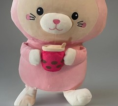 Expandable Pink Cat Unicorn Plush 20″ Rare Boba Drink Sitting Kitten