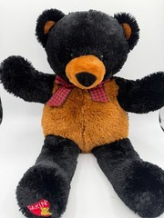 Dakin Beverly Hills Teddy Bear Co Big Lots Black Brown Bear Plaid Bow 20″ Plush