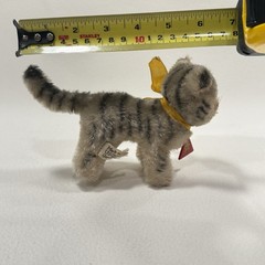 Vintage Clemens Spieltiere Mohair Tabby Cat Kitten Germany W/ Red Chest Tag